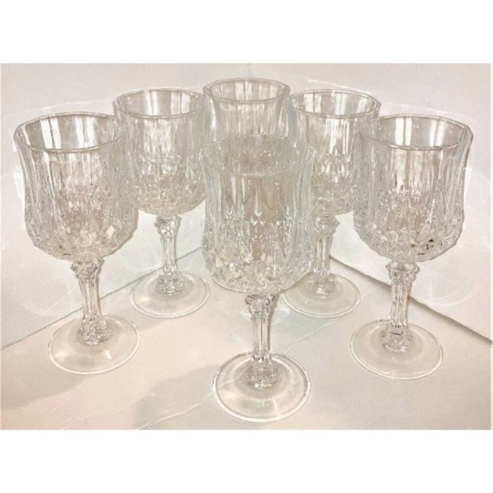 J.G. Durand Set of 6 Cristal D'arques 24% Lead Crystal Wine Glasses Longchamp